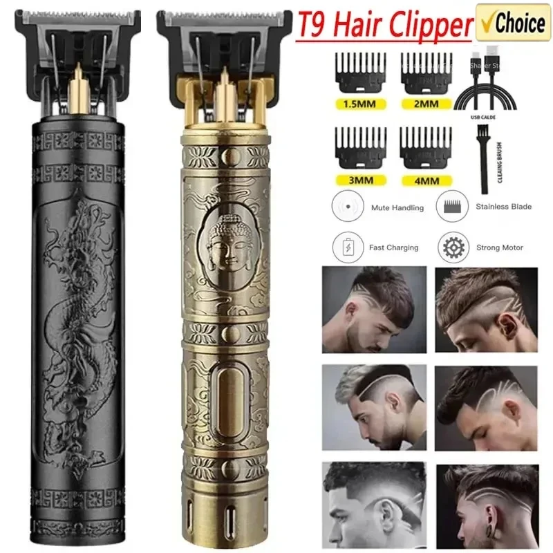 2025 neue Vintage USB T9 Haarschneidemaschine/Zubehör Herren elektrischer LCD-Rasierer Haarschnittmaschine 0 mm Friseurrasierer Image