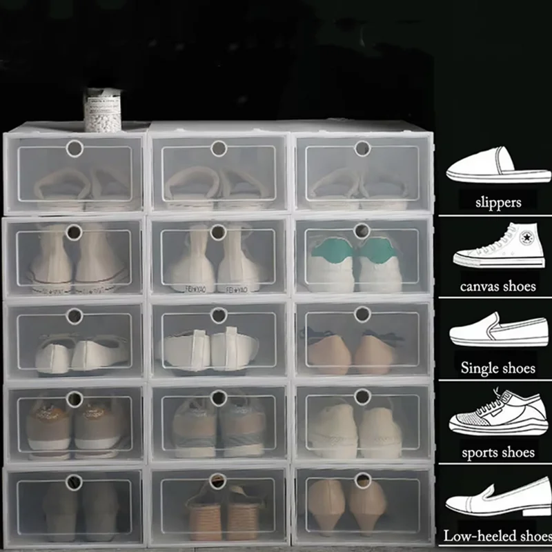 6er-Pack transparente Schuhbox-Schuh-Organizer, verdickt, faltbar, staubdichte Aufbewahrungsbox, stapelbarer kombinierter Schuhschrank. Verkauf