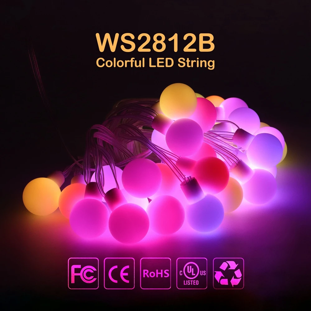 WS2812B Traumfarbene RGB-LED-Lichterkette mit runder Kugel, Weihnachtsfeier, Geburtstag, Dekoration, individuell adressierbar, IP67 DC5V