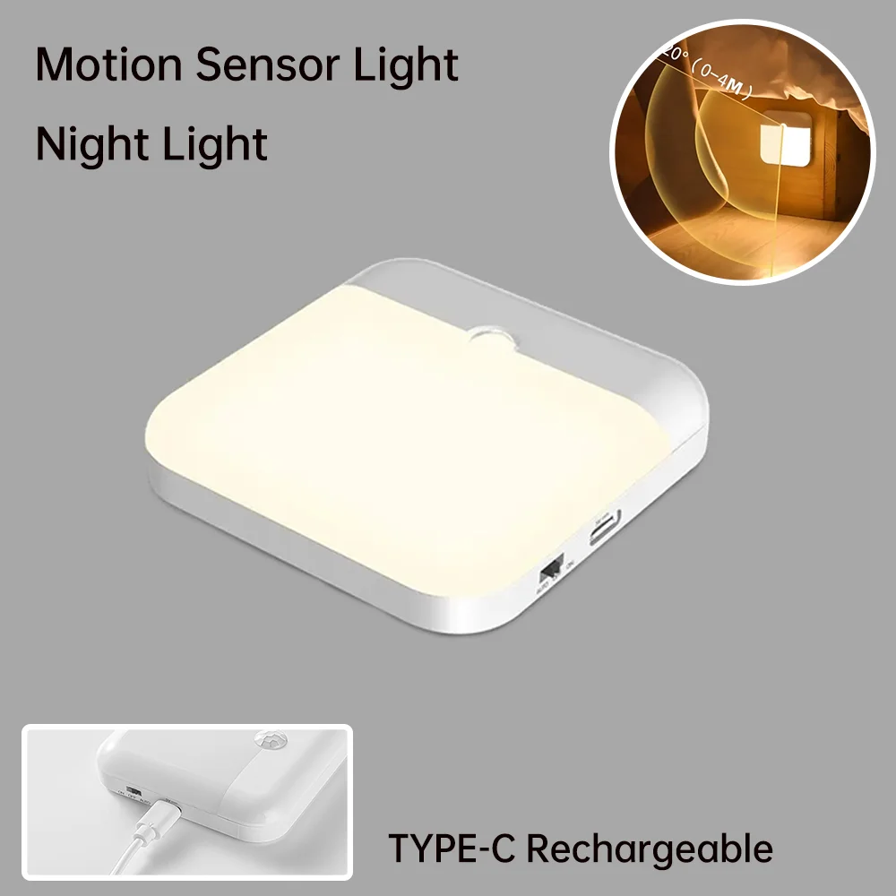 LED Motion Sensor Licht Drahtlose LED Nachtlicht Typ C Wiederaufladbare Nachtlicht Schrank Garderobe Lampe Treppe Für Küche LED
