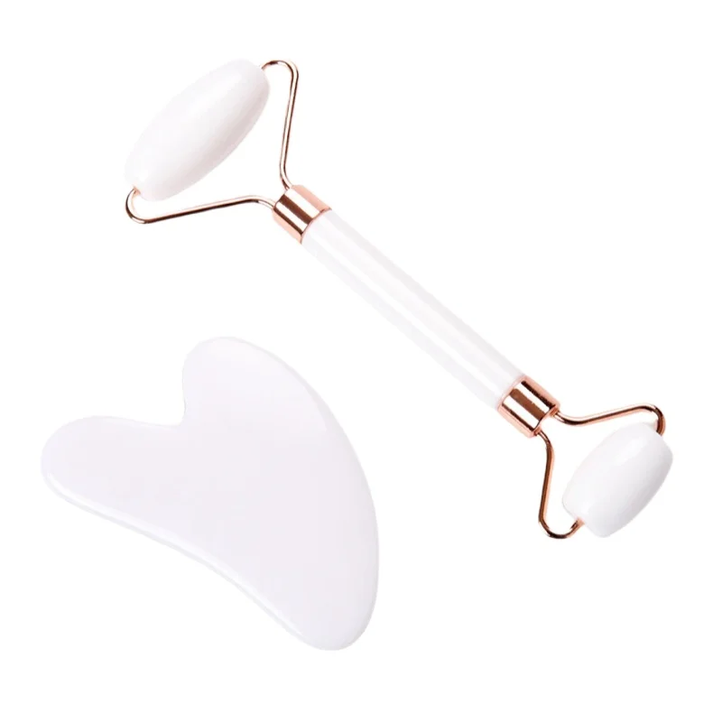 Natürliche Harz Jade Roller Gua Sha Schaber Set Rosa Guasha Facelift Massagegerät Falten Doppelkinn Entferner Schönheit Hautpflege Werkzeuge Image