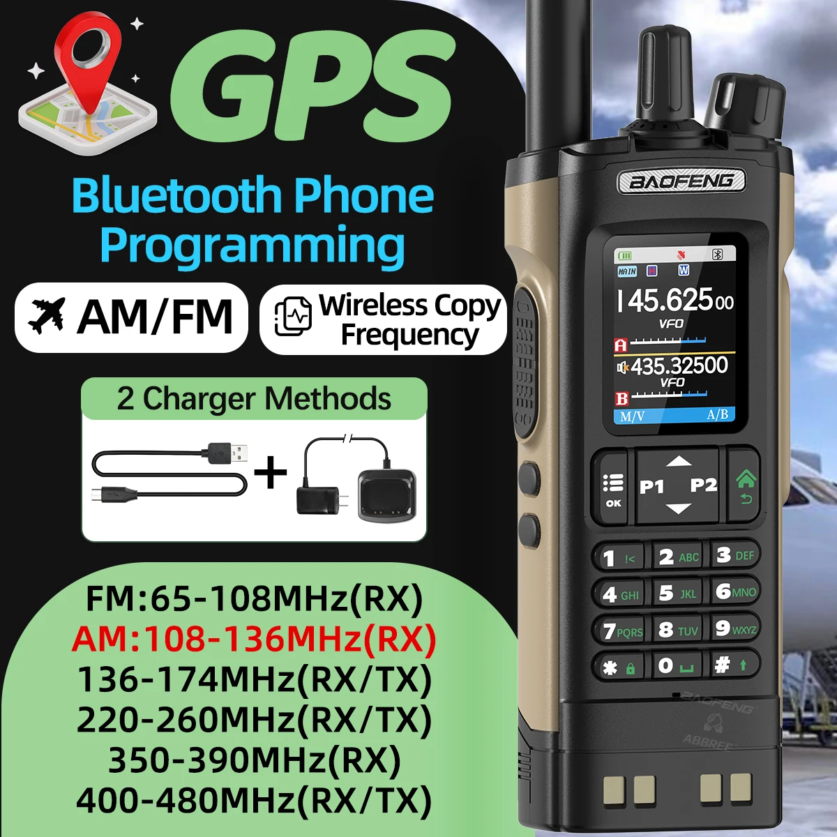 BAOFENG UV-32 GPS Walkie Talkie Bluetooth Telefon APP Programmierung Multi Band 1000CH Typ-C Long Range Verbesserte UV-5R Amateurfunk Image