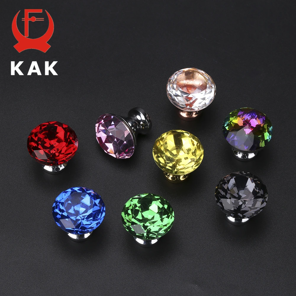 KAK 30 mm Diamantform-Design, bunte Kristallglas-Knöpfe, Schrank, Schublade, Tür, Küche, Schrank, Kleiderschrank, Griffe, Hardware Image