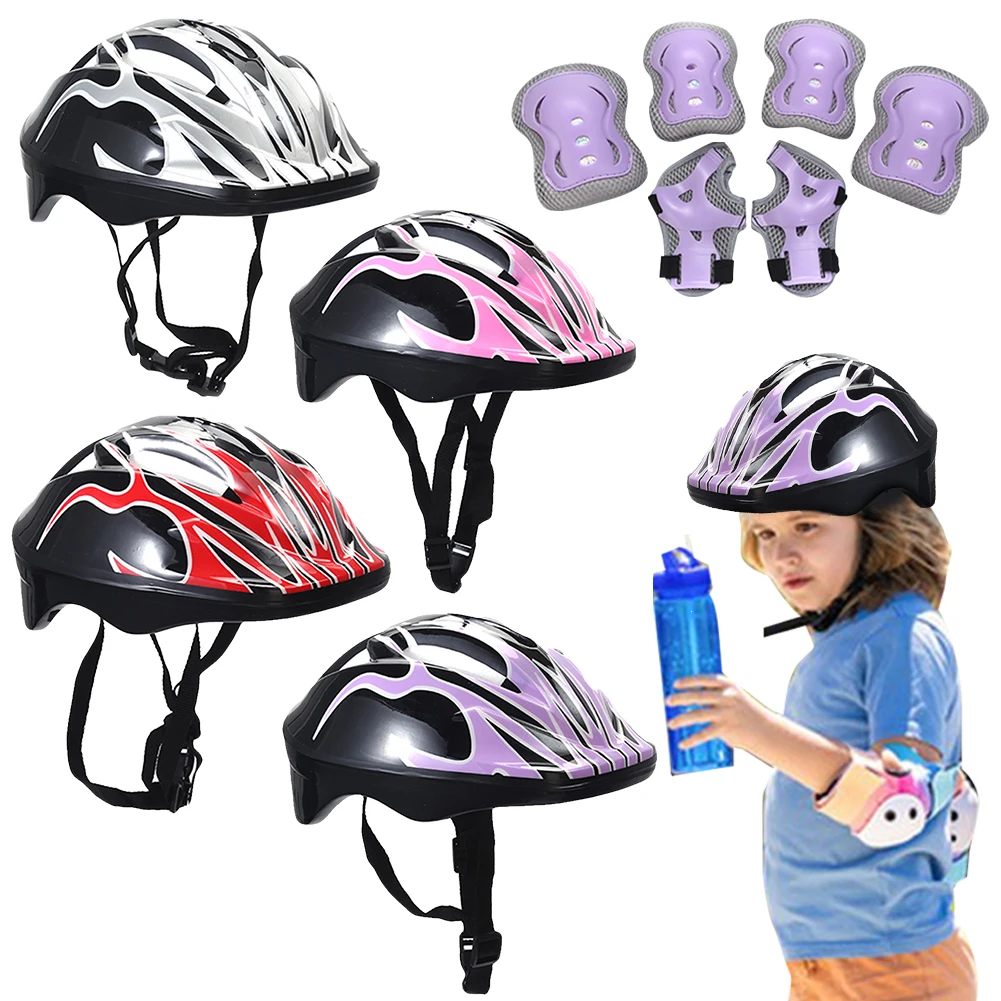 7Pcs Kinder Helm Knie Ellenbogen Pad Sets Kid Handgelenk Pad Fahrrad Radfahren Schutzhelm Set Schutz Getriebe Set Sport schutzhülle Versorgung Image