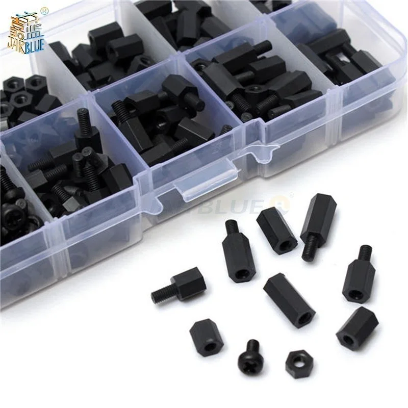 200 Teile/satz M2 M2,5 M3 M4 Schwarz/Weiß Hex Nylon Standoff Spacer Spalte Flachkopf Nylon Kunststoff Abstand Schrauben muttern Image