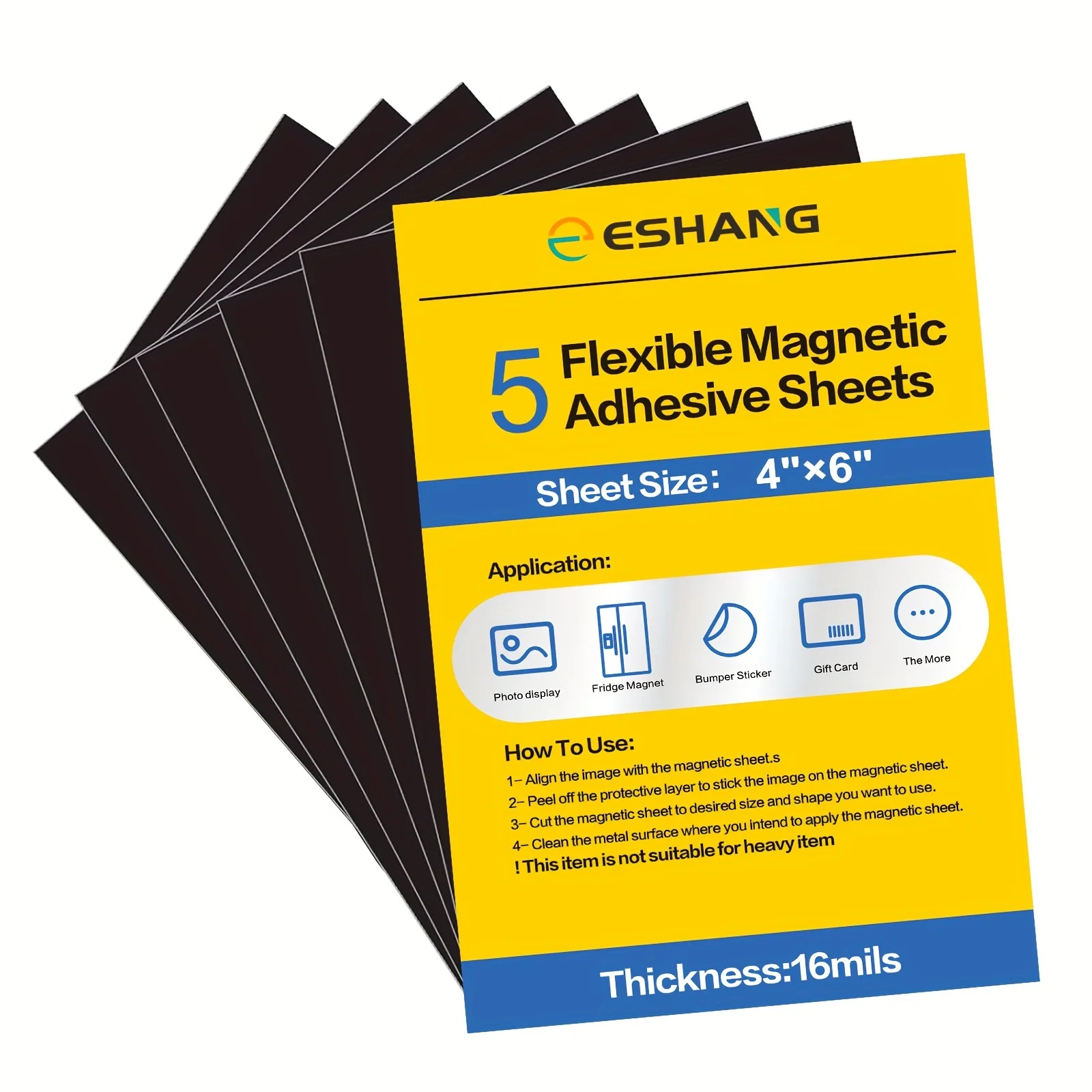 ESHANG A4 selbstklebende Magnetfolien mit selbstklebender Rückseite, 16 Mil 4R / 4 x 6 Zoll, flexible Magnetfolien mit selbstklebendem Stic Image