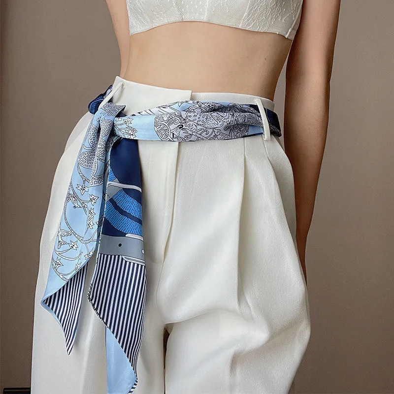 Luxus Lange Seide Schal Weibliche Tier Pferd Druck Dünne Schmale Schal Tasche Haar Band Band Schals Frauen Halstuch Image