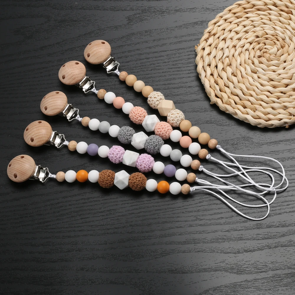 Holz Filz Ball Baby Schnuller Kette Buche Schnuller Nippel Clips Für Silikon Perlen Schnuller Halter Kette Pflege Kauen Spielzeug Dusche Geschenk Image