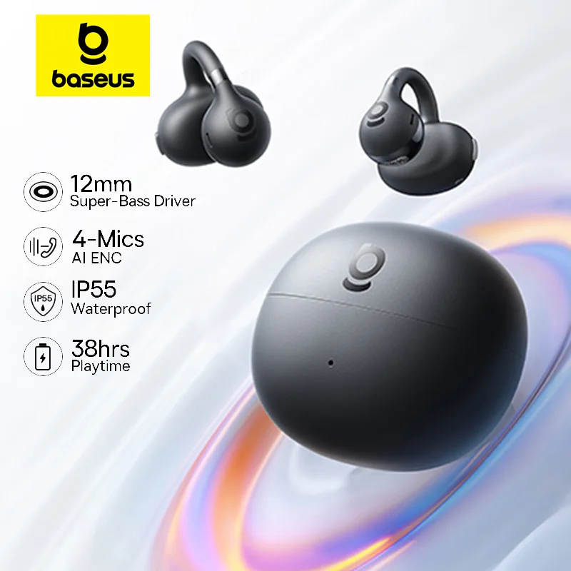 Baseus BC1 Ohrclip-Ohrhörer, kabellose Open-Ear-Kopfhörer, Bluetooth 6.0, Clip-on-Sportkopfhörer, 4 Mikrofone, Super-Bass, IP55, Ohrhörer Image