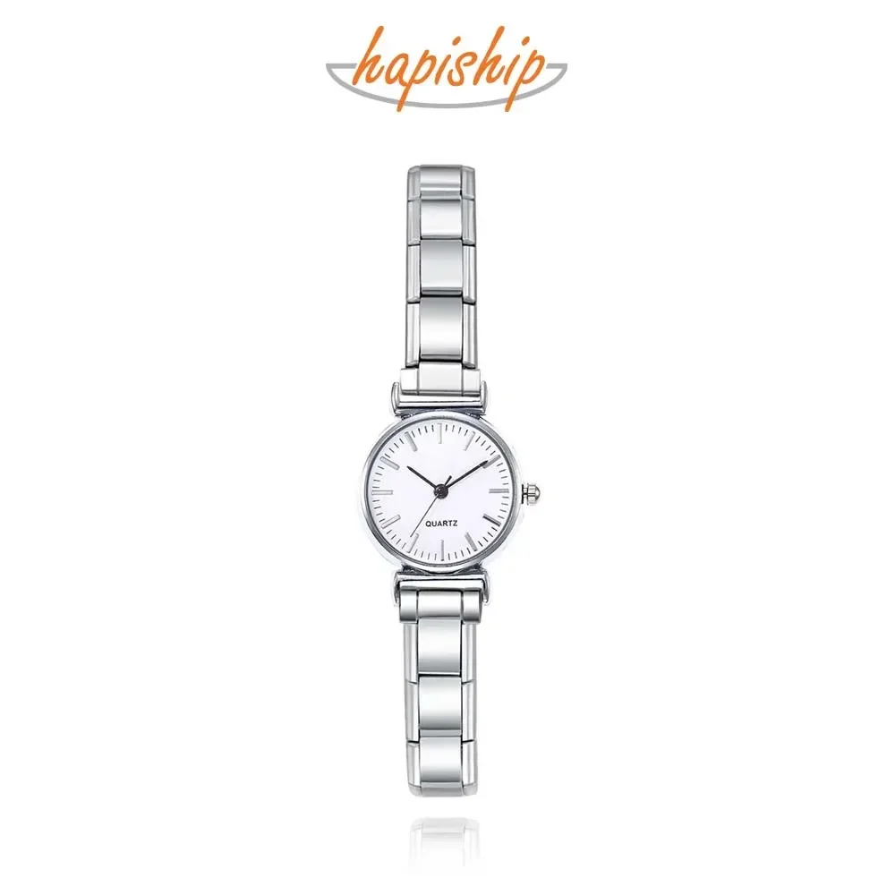Hapiship Mode Damen Edelstahl Weiß Schwarz Uhr Armband Armreif Für Party Freund Frau Geburtstag Schmuck Geschenk G150 Image