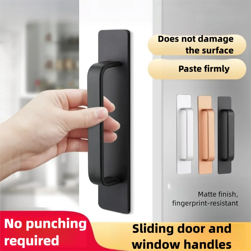Selbstklebende, selbstklebende Schrankgriffe aus Edelstahl ohne Bohren, einfache Installation für Schranktür, Fenster, Schublade, Kühlschrank Image