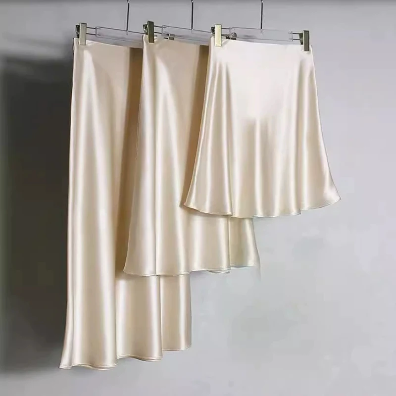 Hochwertiger Triacetat-A-Linien-Rock für Damen, 2025, Frühling und Sommer, hohe Taille, lange Satinröcke, elegante Damen-Luxus-Midiröcke Image