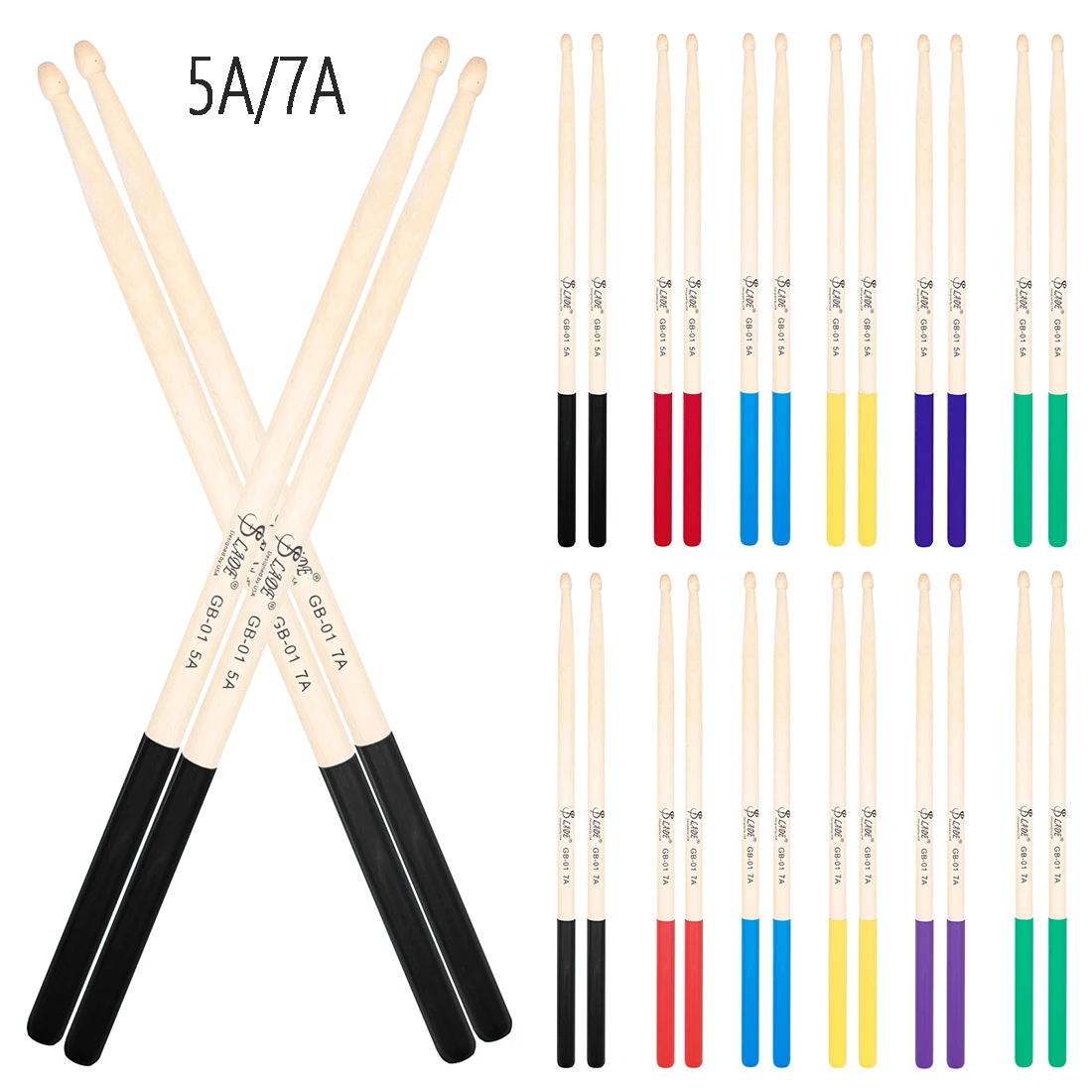 SLADE 5A/7A Drumsticks Ahorn Drum Sticks GB-01 Mehrfarbige Drum Mallets Professionelles Percussion-Musikinstrumentenzubehör Image