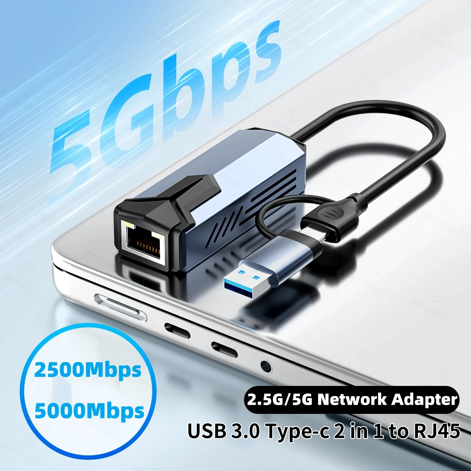 2500/5000 Mbit/s Netzwerkkarte 2,5 G/5 Gbit/s Hochgeschwindigkeits-Kabeladapter USB3.0 Typ-C auf RJ45 Ethernet-Konverter für MacBook Notebook PC Image