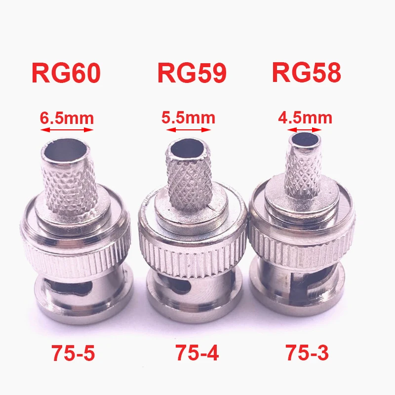 10 Stücke Messing 3 in 1 BNC Stecker Q9 Crimp 50 Ω RG58 RG59 RG60 RG142 RG400 LMR195 RF Koaxialkabel Gerade Stecker für CCTV Kameras Image
