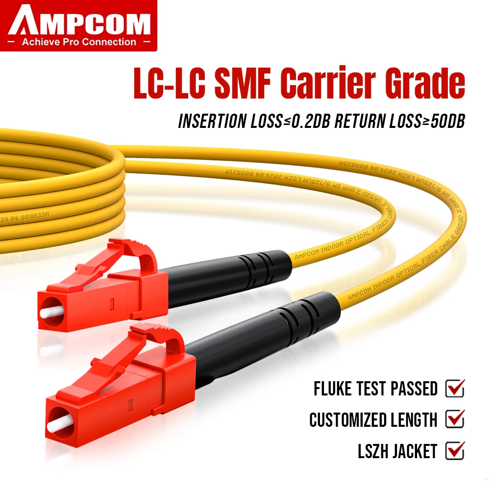 AMPCOM Glasfaserkabel, Kabel LC auf LC, Singlemode, Glasfaser-Jumper, Simplex, UPC 9/125 μm, OS1/2 SMF, LSZH OFNR Image