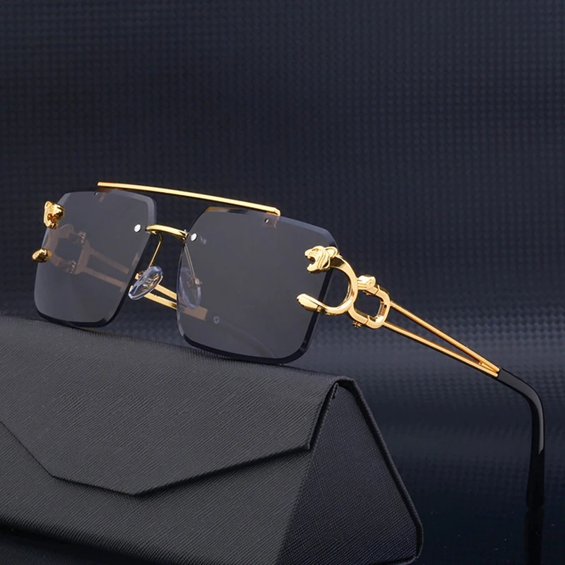 Mode metall leopard randlose sonnenbrille doppel brücken gradienten ozean film schattierungen uv400 Image