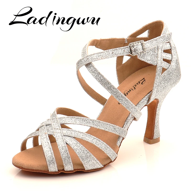 Ladingwu Silber Klassische Fünf Gürtel Tanz Schuhe Latin Professionelle Ballroom Dance Schuhe Weiche Sohle Sandalen