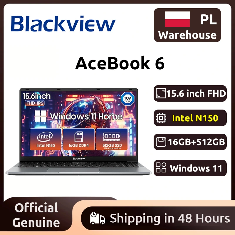 Blackview AceBook 6 Laptop Intel Twin Lake N150 CPU 15,6'' FHD+ IPS Bildschirm 16GB DDR4 512GB SSD 36Wh Akku Windows 11 Notebook Image