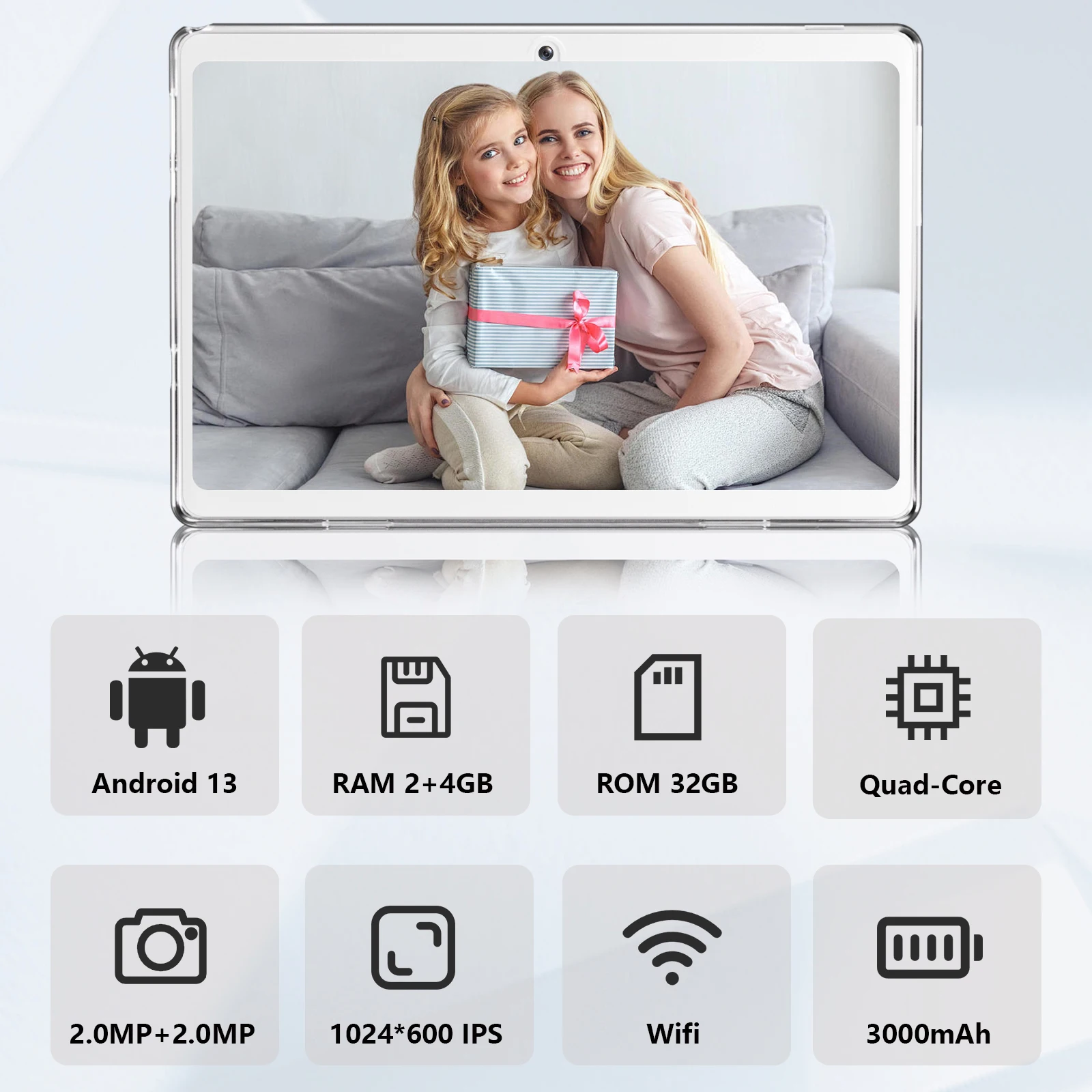 2026 Android 11 Tablet 7-Zoll mit Schutzhülle 2GB RAM 32GB Speicher Quad-Core-Prozessor Duale 2MP Front- & Rückkameras 3000mA Image