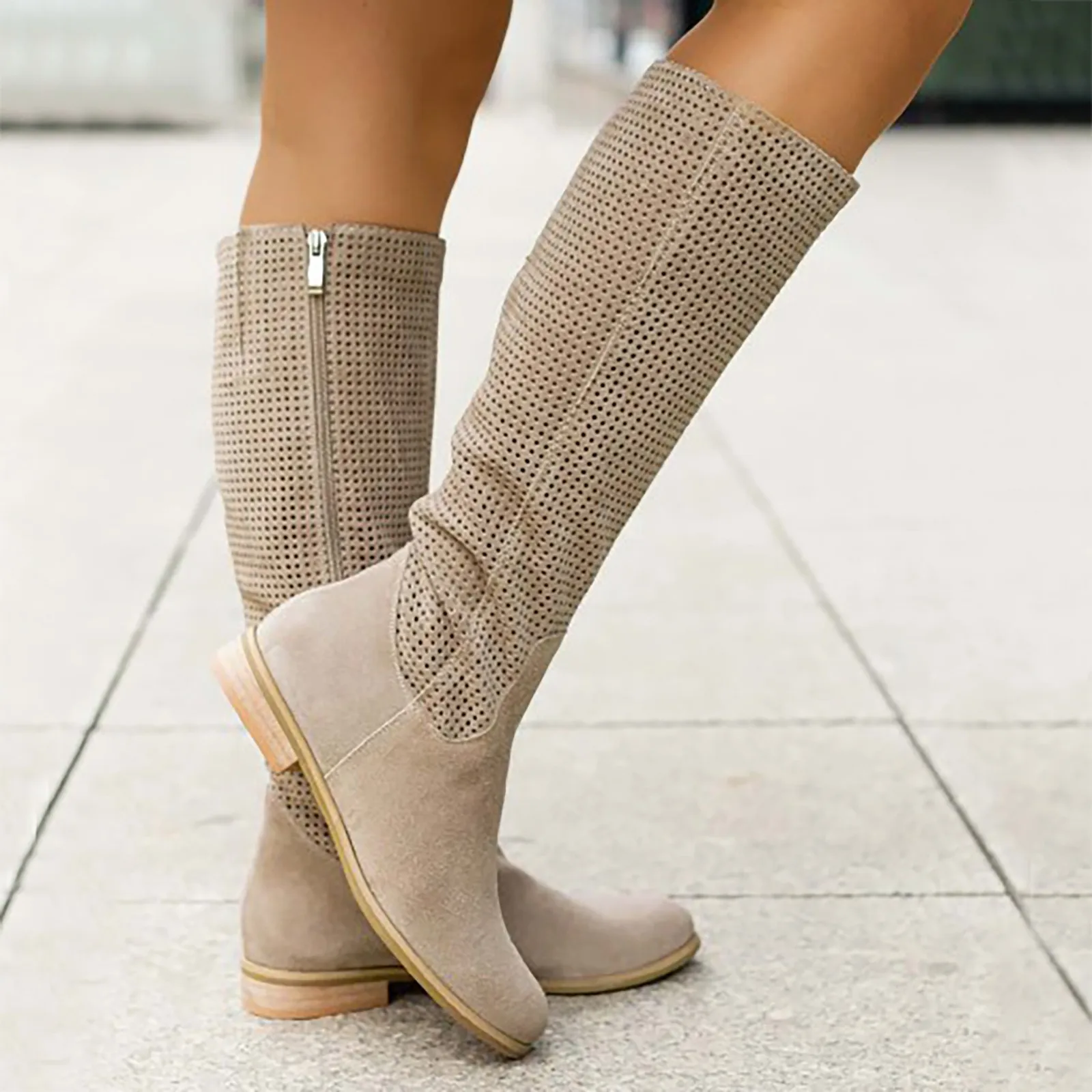 2024 herbst Winter Neue Frauen Stiefel Faux Wildleder Casual Niedrigen Ferse College stil Frauen Schuhe Zip 40-43 dame Kniehohe Stiefel