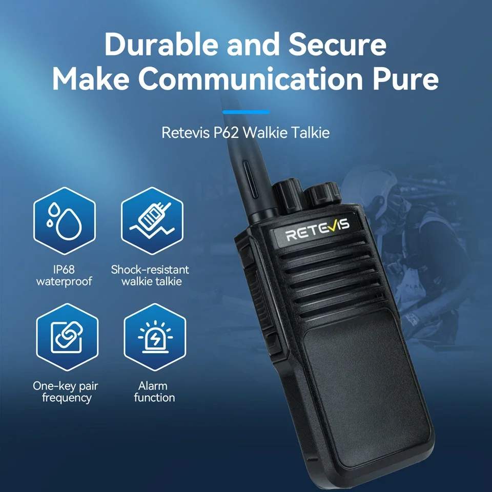 Retevis P62 Walkie Talkie Leistungsstarker IP68 wasserdichter Walkie-Talkies Dualband-Zwei-Wege-Radio-Transceiver mit großer Reichweite VHF Image