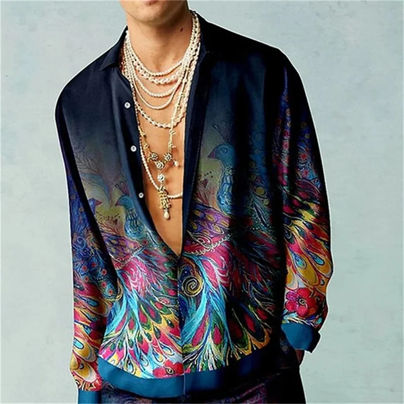 Casual Minimalistischen Design Langarm Shirts Herbst Mode Gedruckt Muster männer Hemd Straße Retro Harajuku männer Kleidung Tops Image