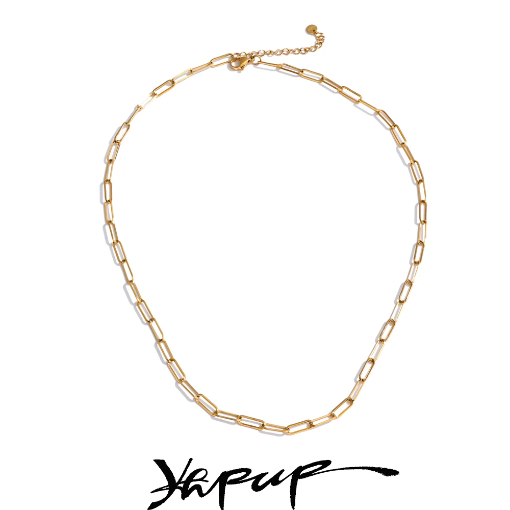 Yhpup Minimalistischer Edelstahl-Metallketten-Halsketten-Armband-Armreif für Frauen, 18 Karat PVD-beschichteter goldener Modeschmuck Image