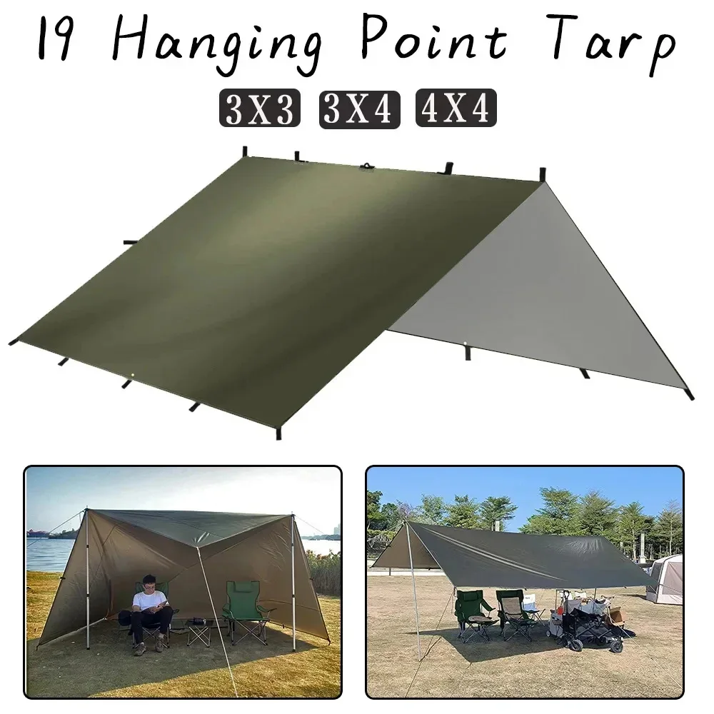 19 Hang-Point-Plane, wasserdicht, Survival-Bushcraft, Sonnenschutz, Strand-Schatten-Zelt, Outdoor-Überdachung, Rucksackreisen, Touristen-Markise, 4 x 4, 3 x 3 m Image