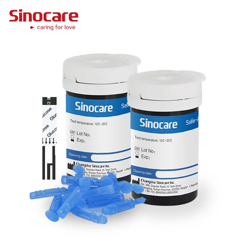(50 Stück/100 Stück/200 Stück/400 Stück) Sinocare Safe-Accu-Blutzucker-Teststreifen und Lanzetten für Diabetes-Tester Image