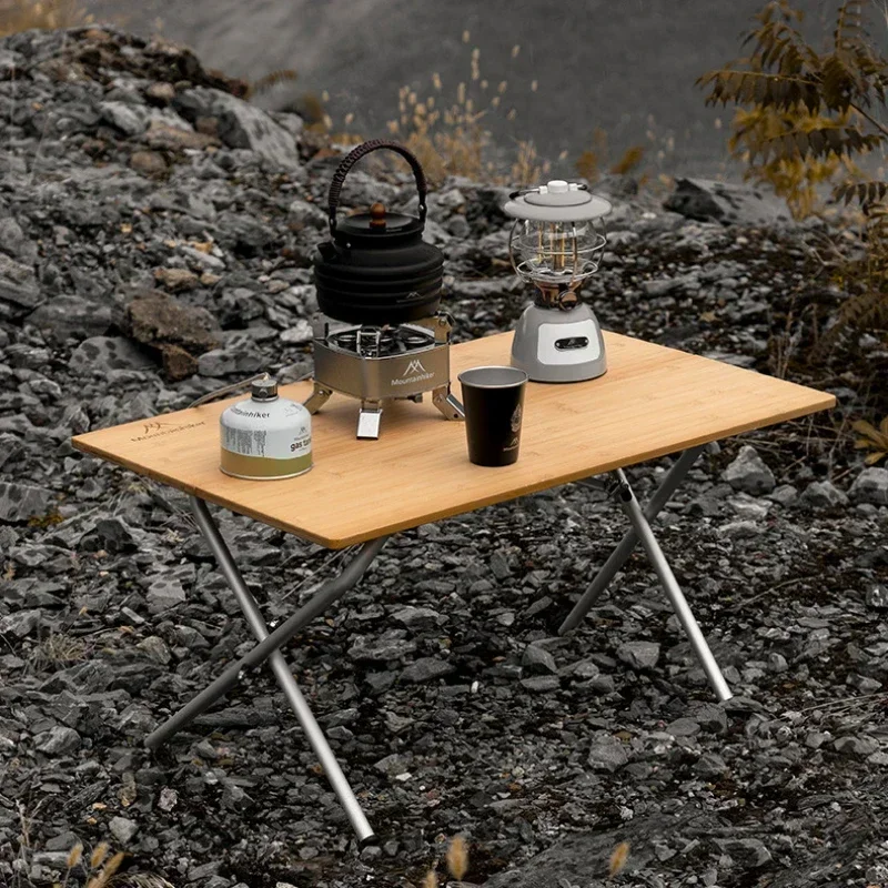 MOUNTAINHIKER Outdoor Camping Bamboo 2/3 Klapptisch Tragbare schnelle Lagerung Klappschreibtisch Outdoor Esstisch Picknick BBQ Tisch Image