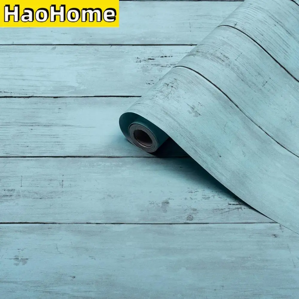 HaoHome Holzmaserung Schälen und Stick Tapete Blau Ahorn Holz Plank Selbst Klebe Tapete Wand Hintergrund Wand Dekoration