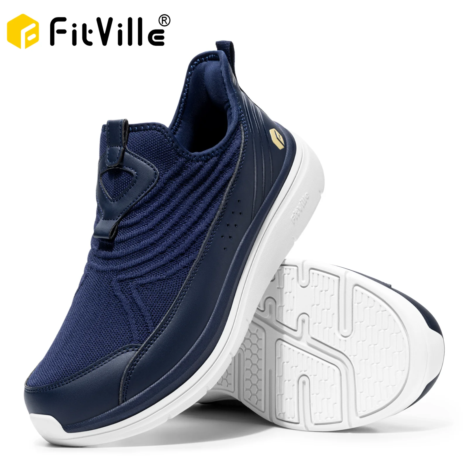 Fitville Herren Slip-On Walkingschuhe mit Breiter Passform, Dämpfung, Stabile Unterstützung, Leichtgewichtig und Atmungsaktiv für Breite Füße Image
