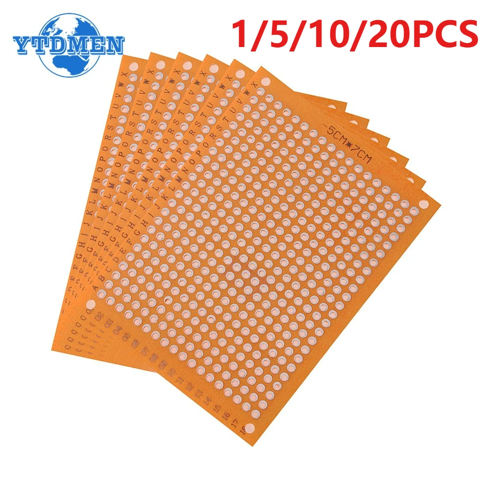 1–20 Stück 5 x 7 cm PCB-Universalplatine, einseitig, Protoboard, 5 x 7 cm, PCB-Boards, Prototyp, perforiertes Rasterplatinen-Set für DIY-Löten Image