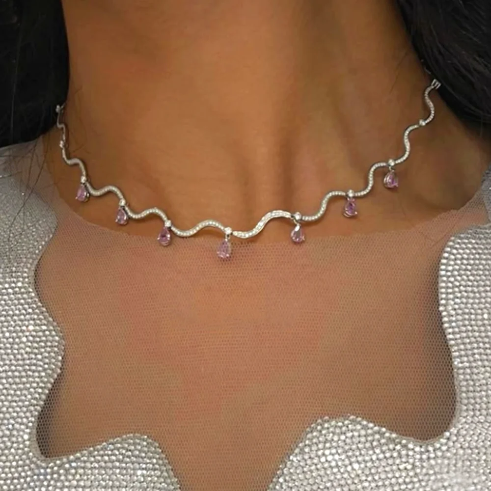 Neue S-förmige Rosa Weiß Wasser Tropfen Zirkon Charm Anhänger Halskette Hip Hop Frauen Männer Voll Gepflastert 5A Zirkonia charme Schmuck