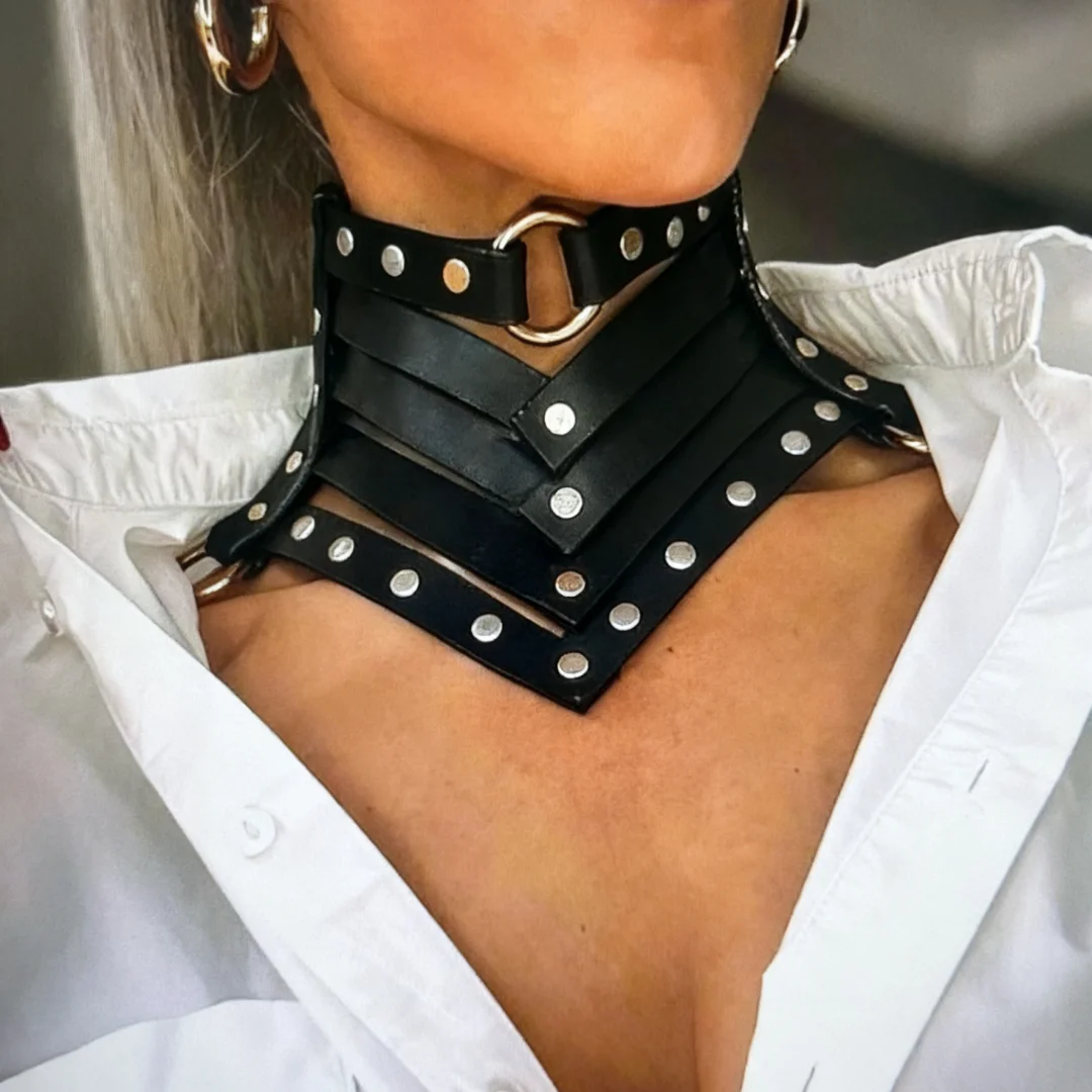 Schwarz Sexy Trendy Rock Gothic Kragen Halsketten Schmuck Gothic Leder Gürtel Nieten Harajuku Punk Choker Halskette für Frauen Geschenk