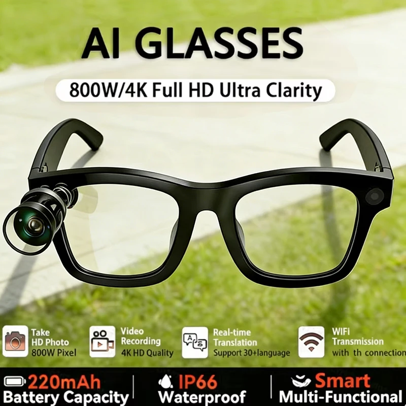 4k HD Bluetooth AI Smart Brille 800W Pixel Aufnahme Foto Video Sprachanruf Übersetzung Wasserdichte Kamera Smart Brille Image