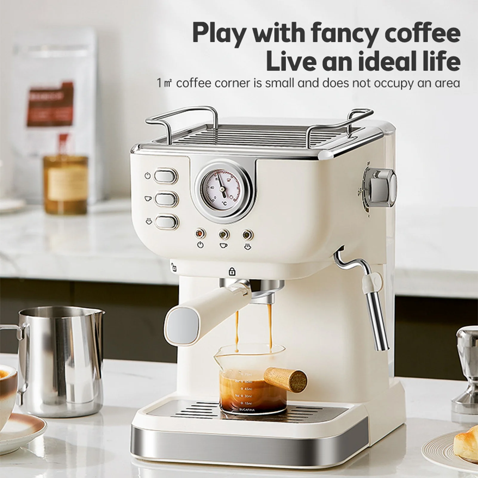 NEUE Kaffeemaschine, 1050 W, 1,5 l, große Kapazität, halbautomatische 20-bar-Hochdruck-Extraktionskaffeemaschine für Zuhause, Cafés Image