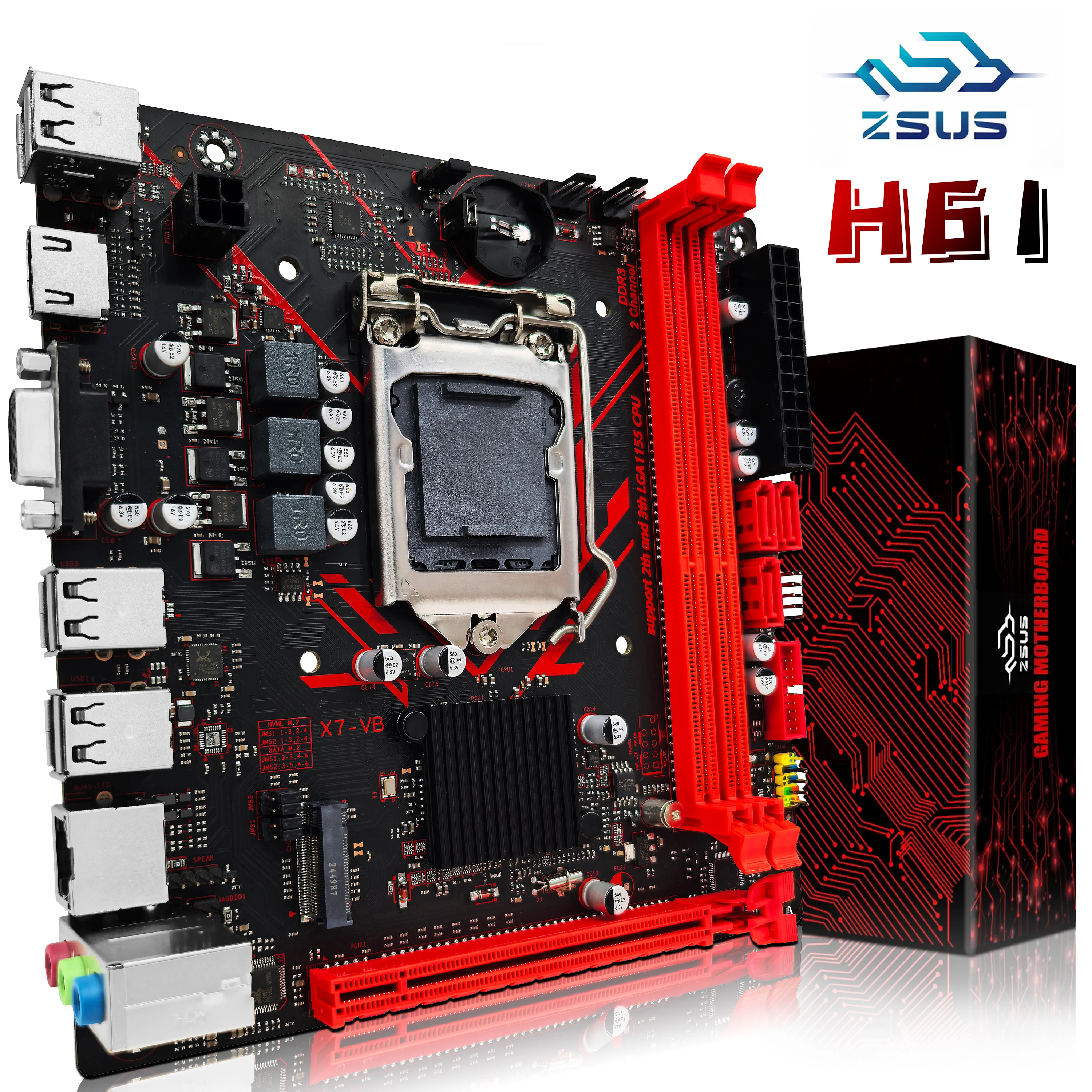 ZSUS H61 Motherboard LGA 1155 Desktop-Motherboards unterstützen DDR3 RAM mit NVME M.2 Schnittstelle USB2.0 SATA2.0 Image