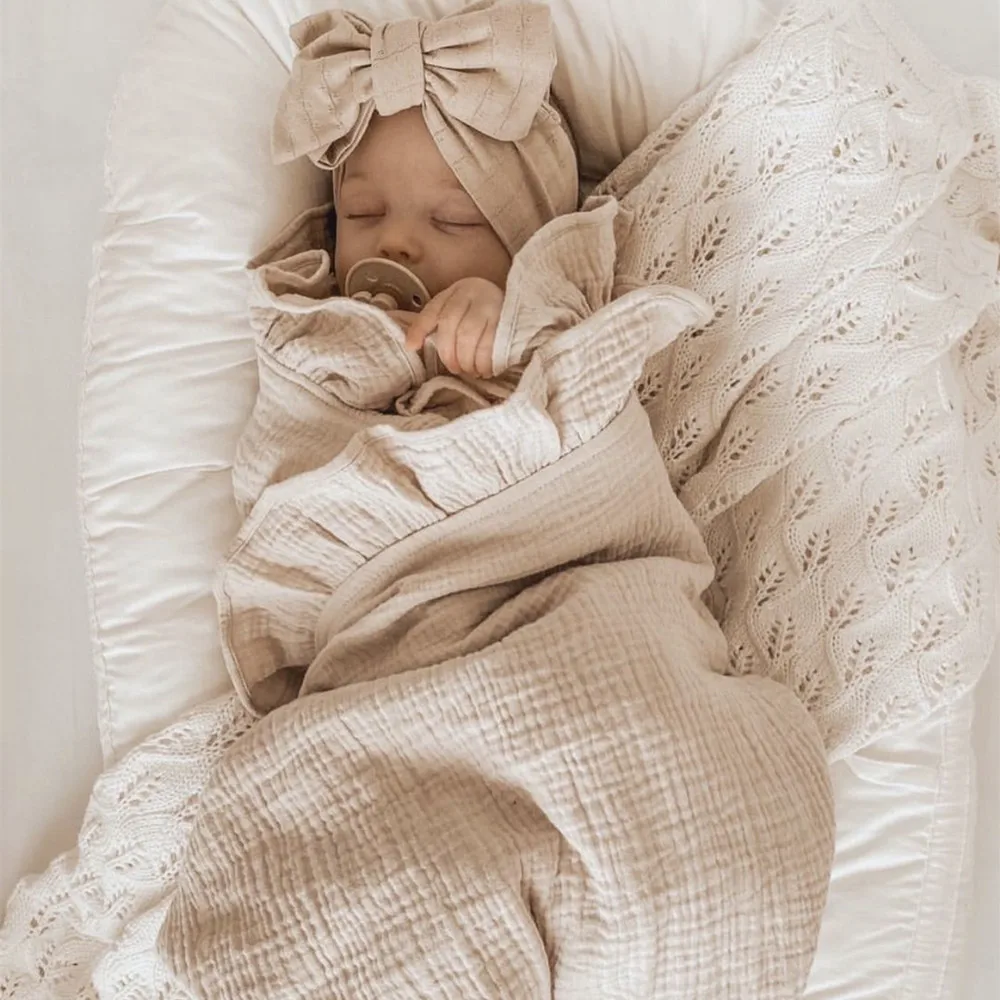 INS Rüschen-Musselin-Baby-Wickeldecken für Neugeborene, Bettwäsche, Bio-Baby-Accessoires, Neugeborene, erhalten Decke aus Baumwolle Image