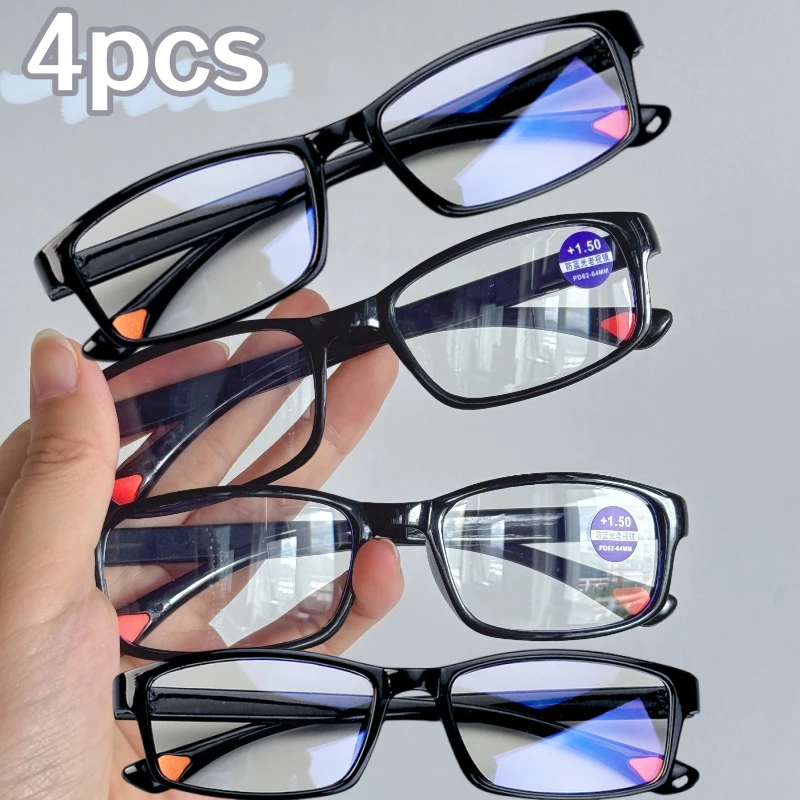 Anti-blaues Licht Lesebrille Dicke Schwarz Gerahmte Gläser Tragbare Presbyopie Brillen +1,0 ~ + 4,0 Brillen 4 stücke Image