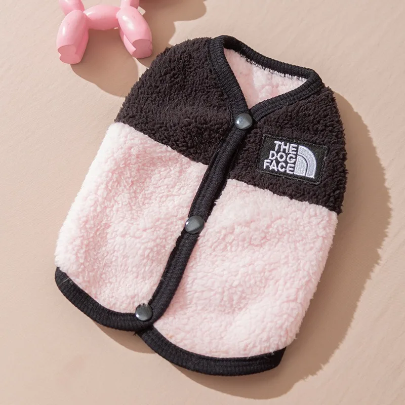 Mit Buchstaben bestickte Hundekleidung, warmer Teddy-Zweiteiler, Fleece-Anzug, Malteser-Winterweste, ärmellose Kleidung mit Knöpfen für Welpen Image