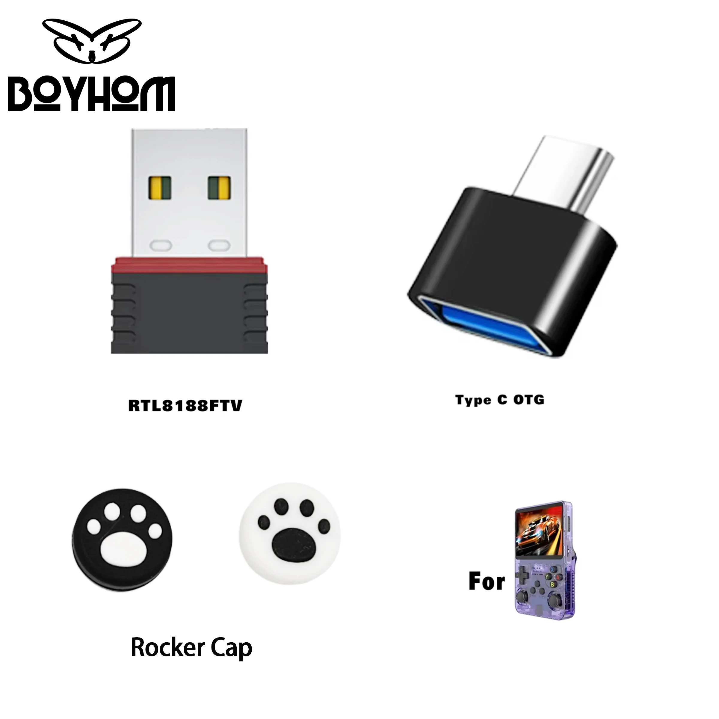 Neue R36S (WiFi) RTL8188FTV USB-Dongles und TYP C OTG-Adapter für R36S R36H R36PLUS Retro-Spielekonsole Handzubehör Image