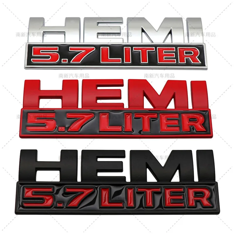 Metall Hemi 5,7 Liter Logo Abzeichen Emblem Hinten Stamm Aufkleber Auto Aufkleber Für Dodge Charger Dart Durango Kaliber Reise Zubehör Image
