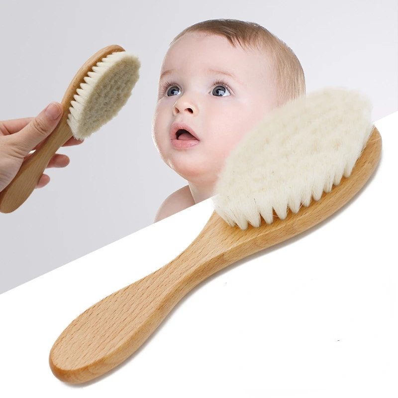 Weiche Baby Holz Pinsel Set Neugeborenen Baby Zeug Natürliche Wolle Kamm Säuglings Haar Pinsel Kopf Massage Tragbare Kind Baby Bad Zubehör Image
