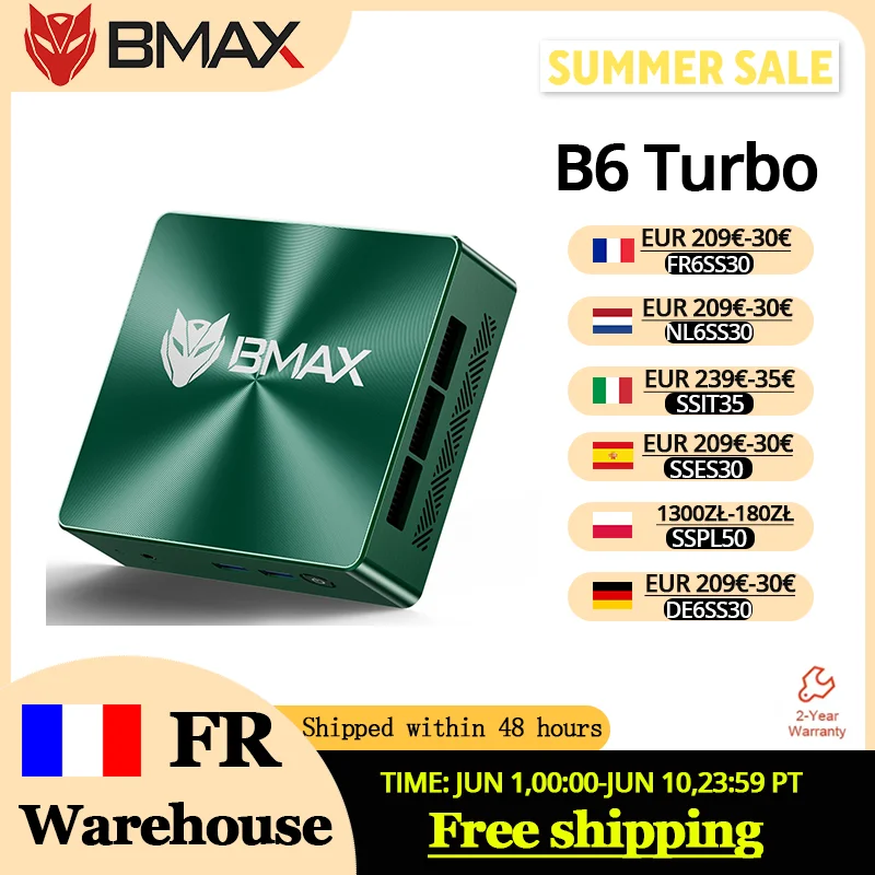 BMAX Mini-PC B6 Turbo Intel Core i5 8257U Windows 11 16 GB RAM 512 GB SSD HDMI USB DP Ethernet Bluetooth Wi-Fi Computer