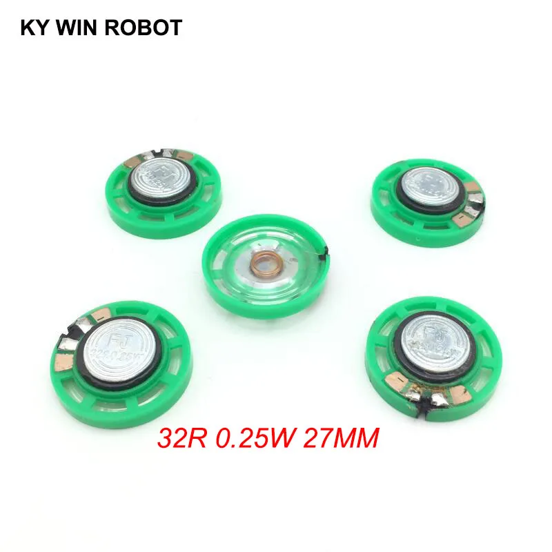 5 teile/los Neue Grün Ultra-dünne Mini lautsprecher 32 ohm 0,25 watt 0,25 W 32R lautsprecher Durchmesser 27MM 2,7 CM dicke 9MM Image
