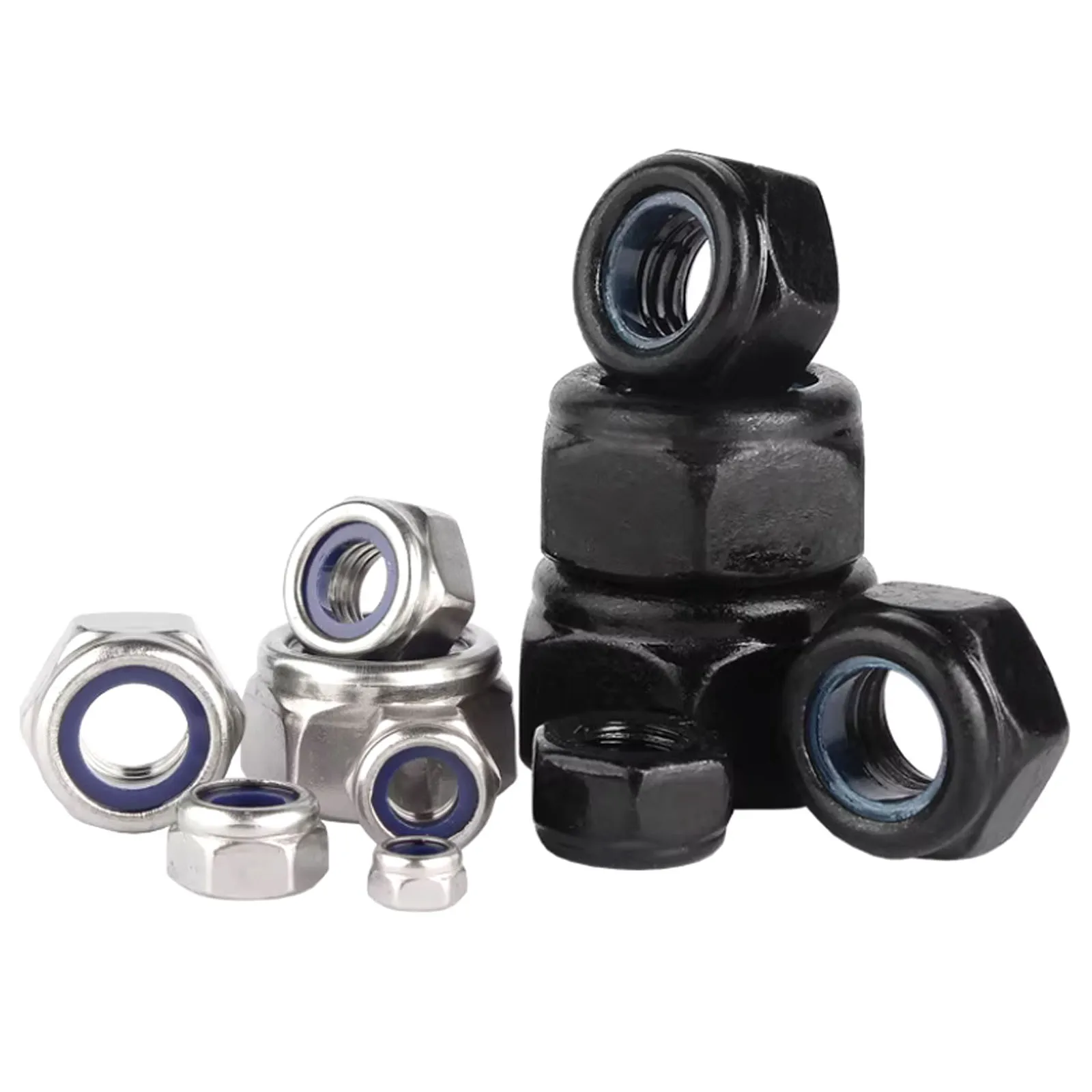 2/5/25 Stück M2 M2,5 M3 M4 M5 M6 M8 M10 M12 M16 304 Edelstahl Schwarz Sechskant Nylon Einsatz Sicherungsmutter Selbstsichernde Nylockmutter Sicherungsmutter Image