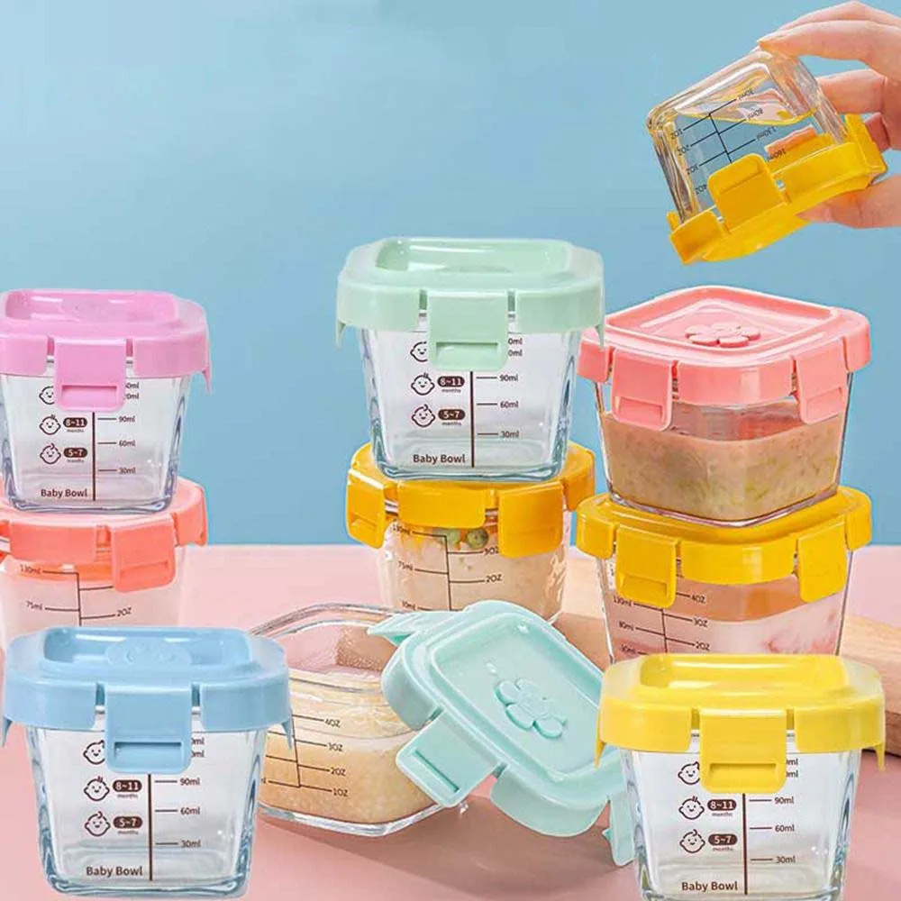 140 ml Glas-Aufbewahrungsbox für Lebensmittel, gefrorene Babynahrung, Glasbecher, Aufbewahrungsglas für Babynahrung für die Kleinen, mikrowellengeeignet Image