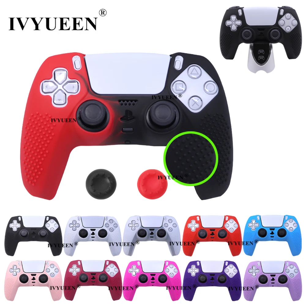 IVYUEEN Schutzhülle mit Nieten für PlayStation 5, Dualsense PS5-Controller, Silikonhülle, Griffe, verschiedene Farben, Schwarz, Weiß Image
